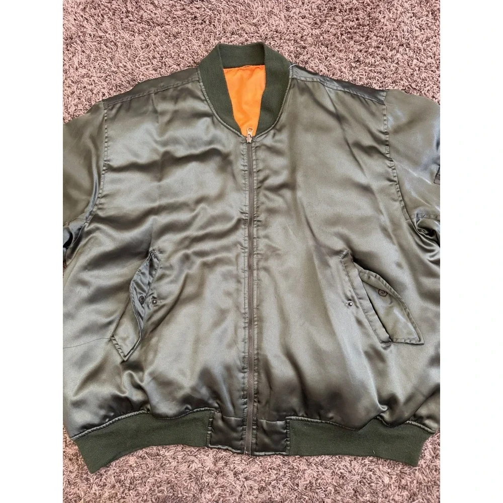 Steve & Barry's Flight Jacket Reversible Olive Green Orange Zip Pockets Size 2XL